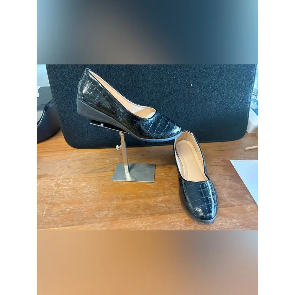 🖤 Women’s Black Croc Embossed Ballet Flats Size 8 NWOT